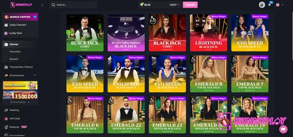 Explore Multiple Casino Blackjack Games at HunnyPlay