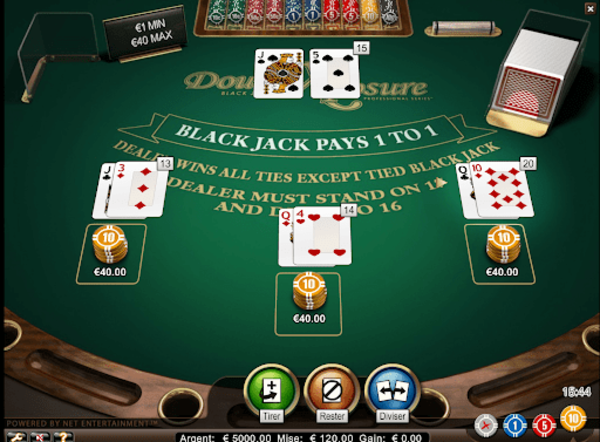 Double Exposure Blackjack pays 1 to 1 for a blackjack, unlike the 3 to 2 payout in classic Blackjack. 