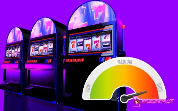 To determine the volatility of a slot machine, check the information or paytable section within the game.