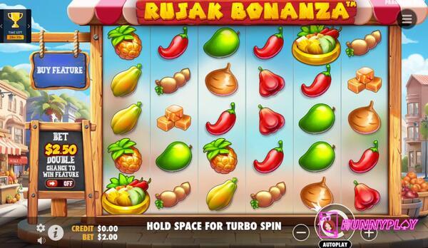 Rujak Bonanza Slot invites you to a vibrant urban setting.